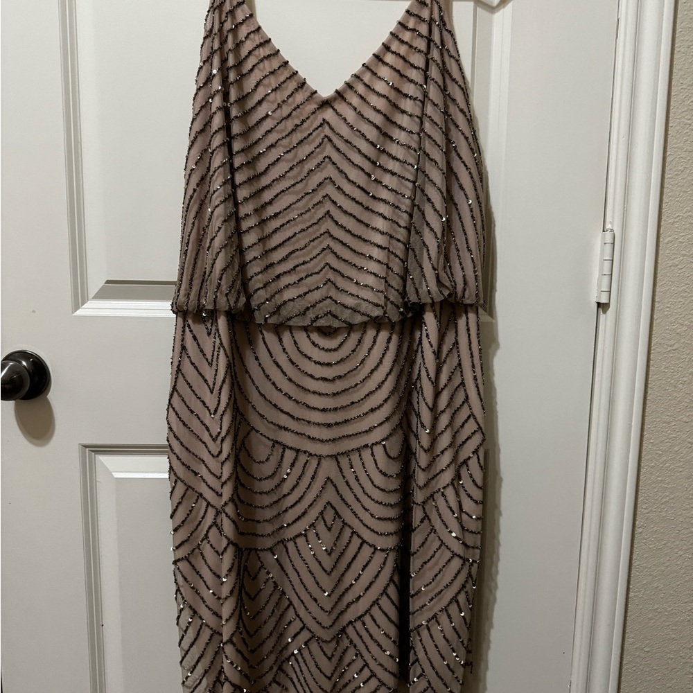 Adrianna Papell Black and Tan High Low Sundress
